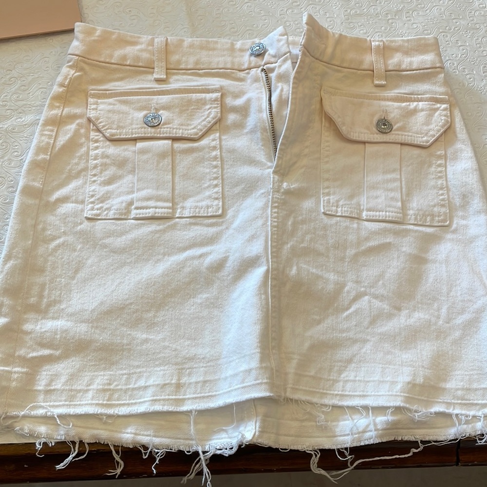 7 For All Mankind White denim skirt